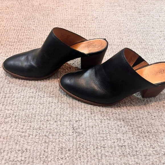 Madewell Black Leather Harper Mules with Block Heel - Picture 2 of 4